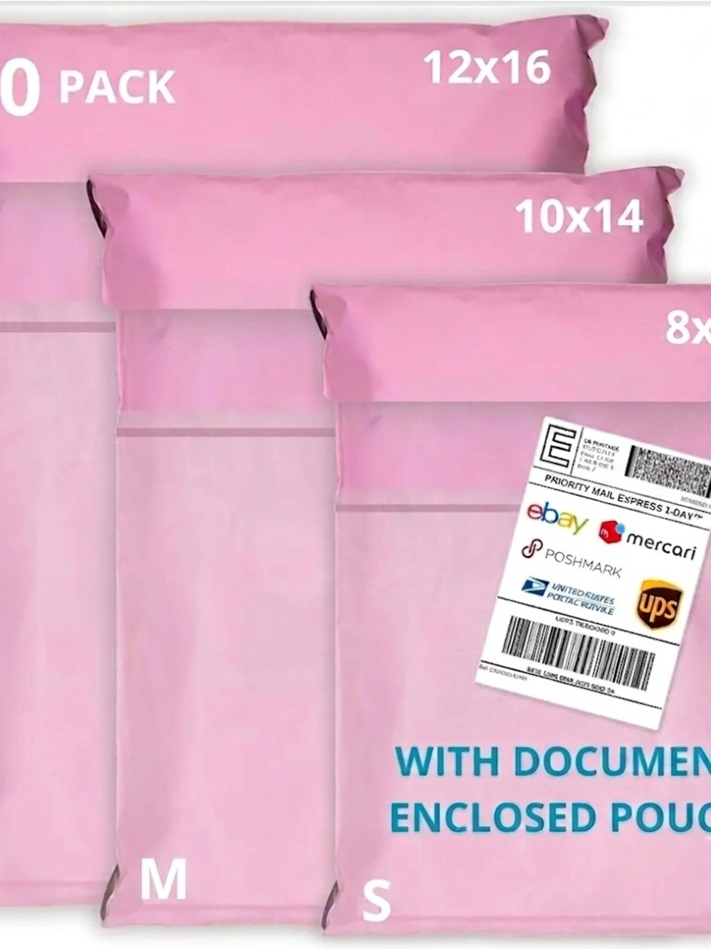 Pink Set of Poly Mailers 3 Sizes, 30 Total*